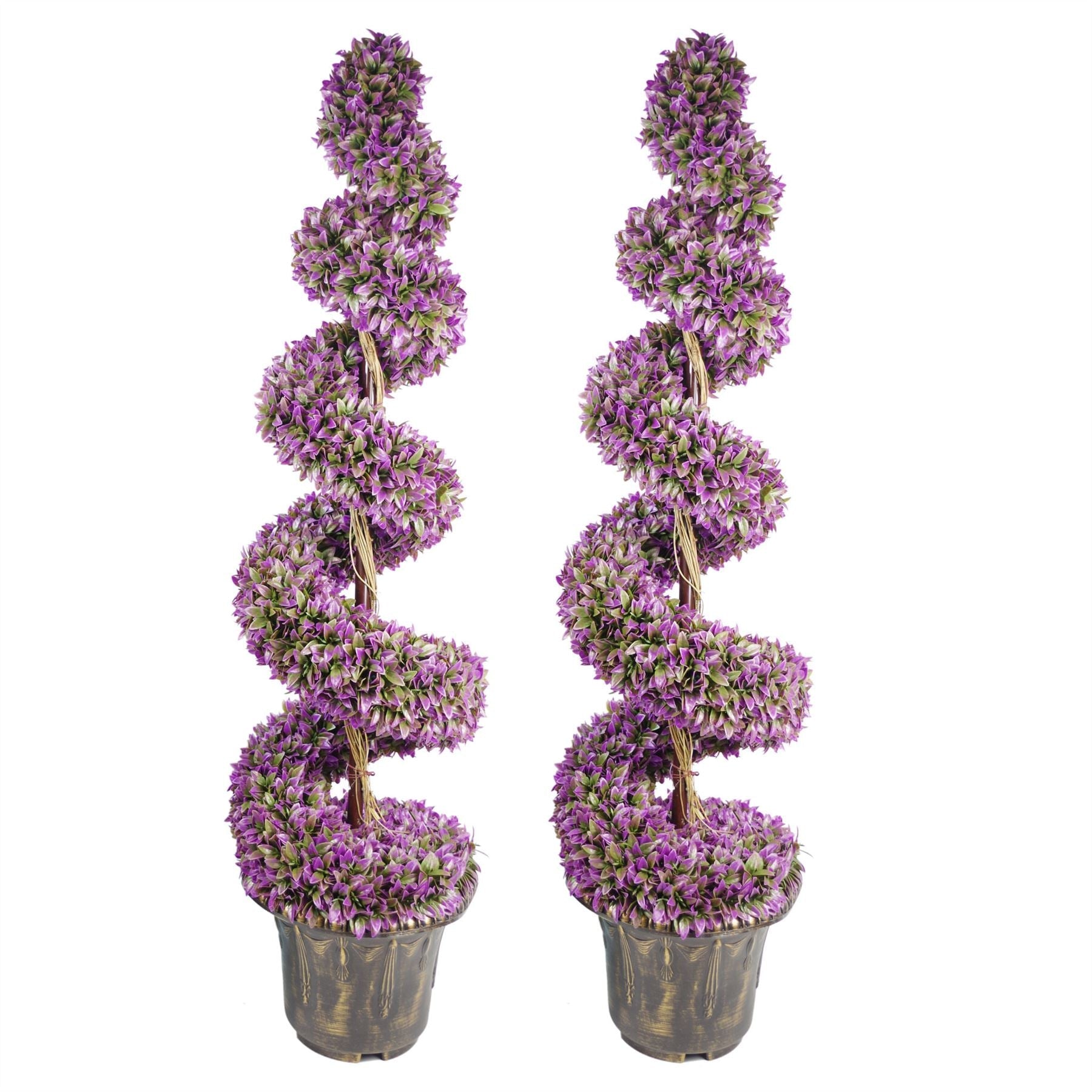 120cm Artificial Pair of Purple Leaf Spiral Topiary Trees Planters