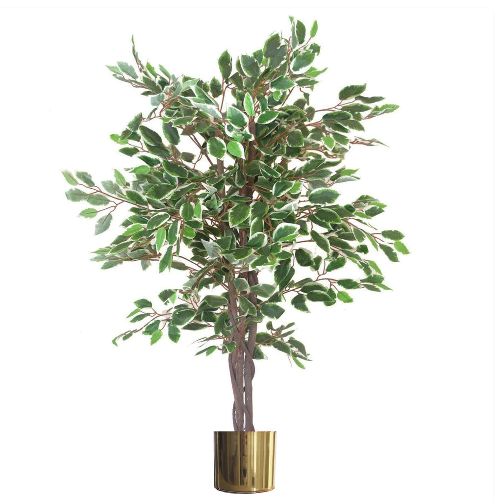 130cm LARGE White Edge Ficus Artificial Plant Tree Gold Planter