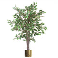 130cm LARGE White Edge Ficus Artificial Plant Tree Gold Planter