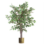 130cm LARGE White Edge Ficus Artificial Plant Tree Gold Planter