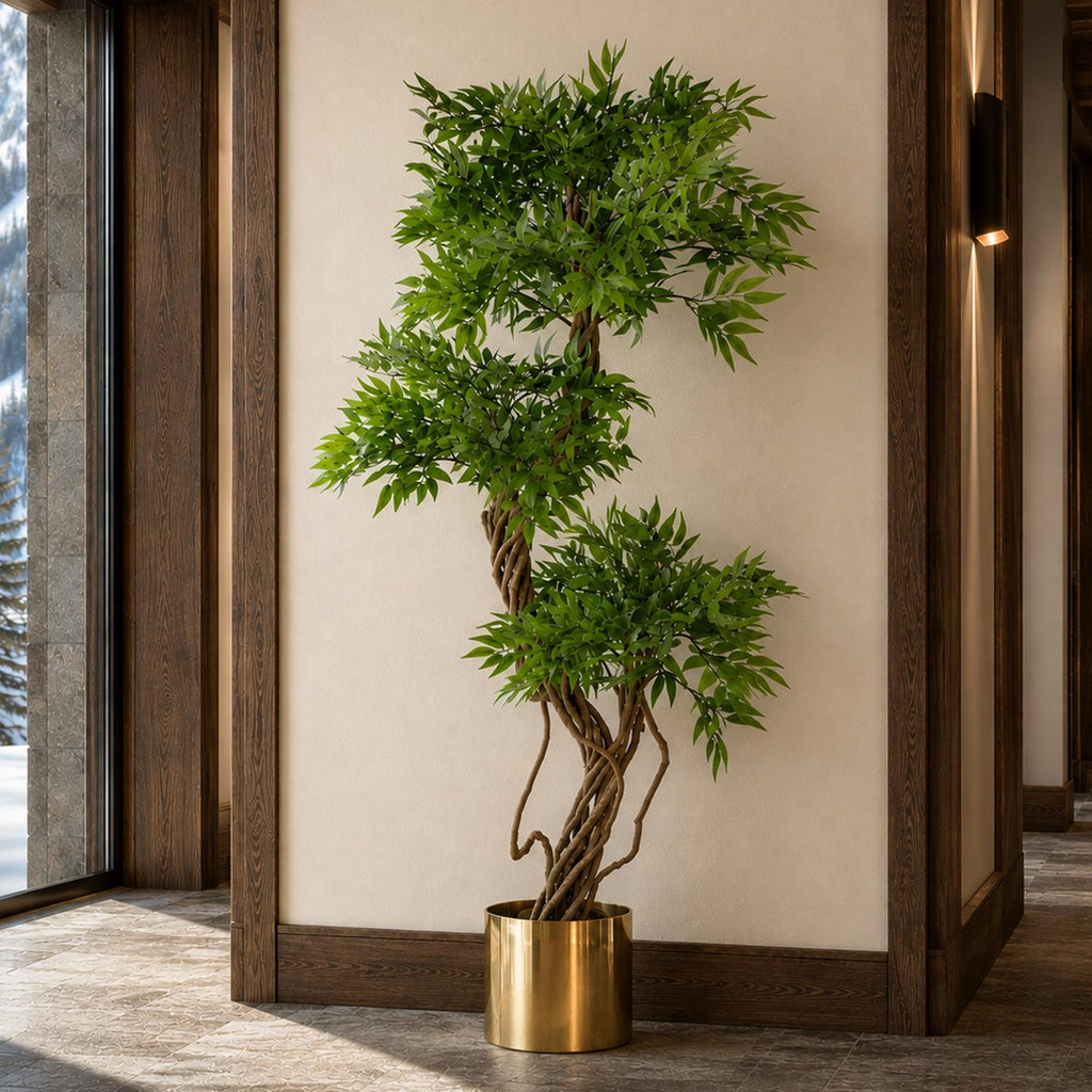 140cm Artificial Japanese Fruticosa Tree Ficus Tree Gold Metal Planter