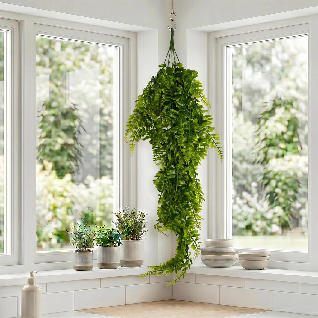 75cm Artificial Trailing Fern Bush Hanging Faux Greenery Plant
