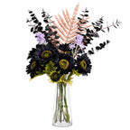 80cm Artificial Purple Sunflower and Gold Leaf Display Glass Vase