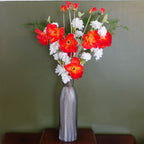 100cm Artificial Poppy and White Blossom Arrangement Glass Vase