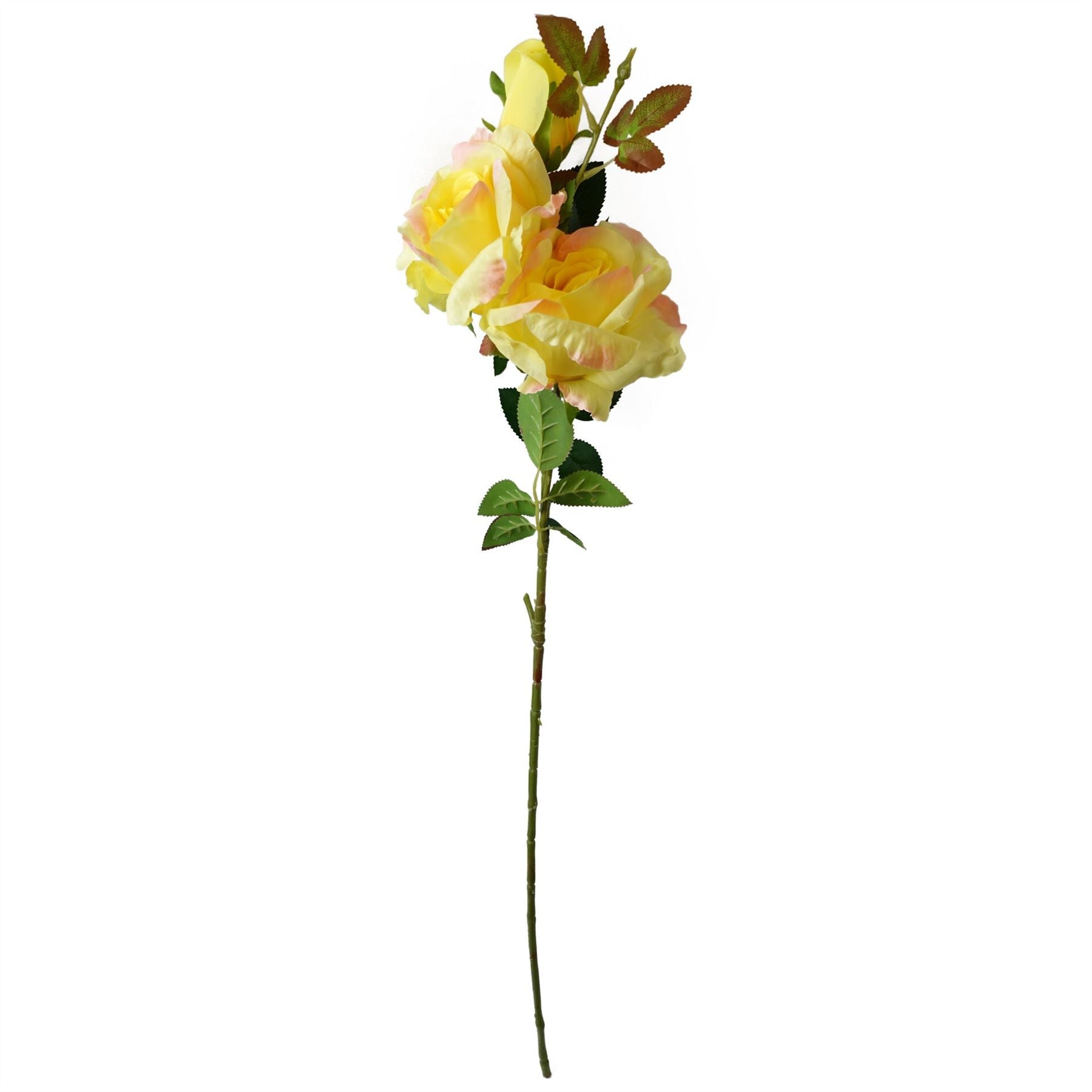 80cm Artificial Yellow Rose Stem 3 flowers