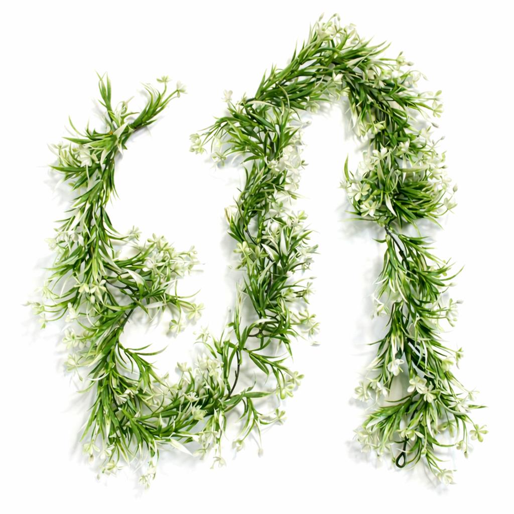 170cm Artificial White Flowering Greenery Garland Hanging Decoration
