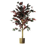 120cm Artificial Dark Red Green Ficus Plant Gold Planter