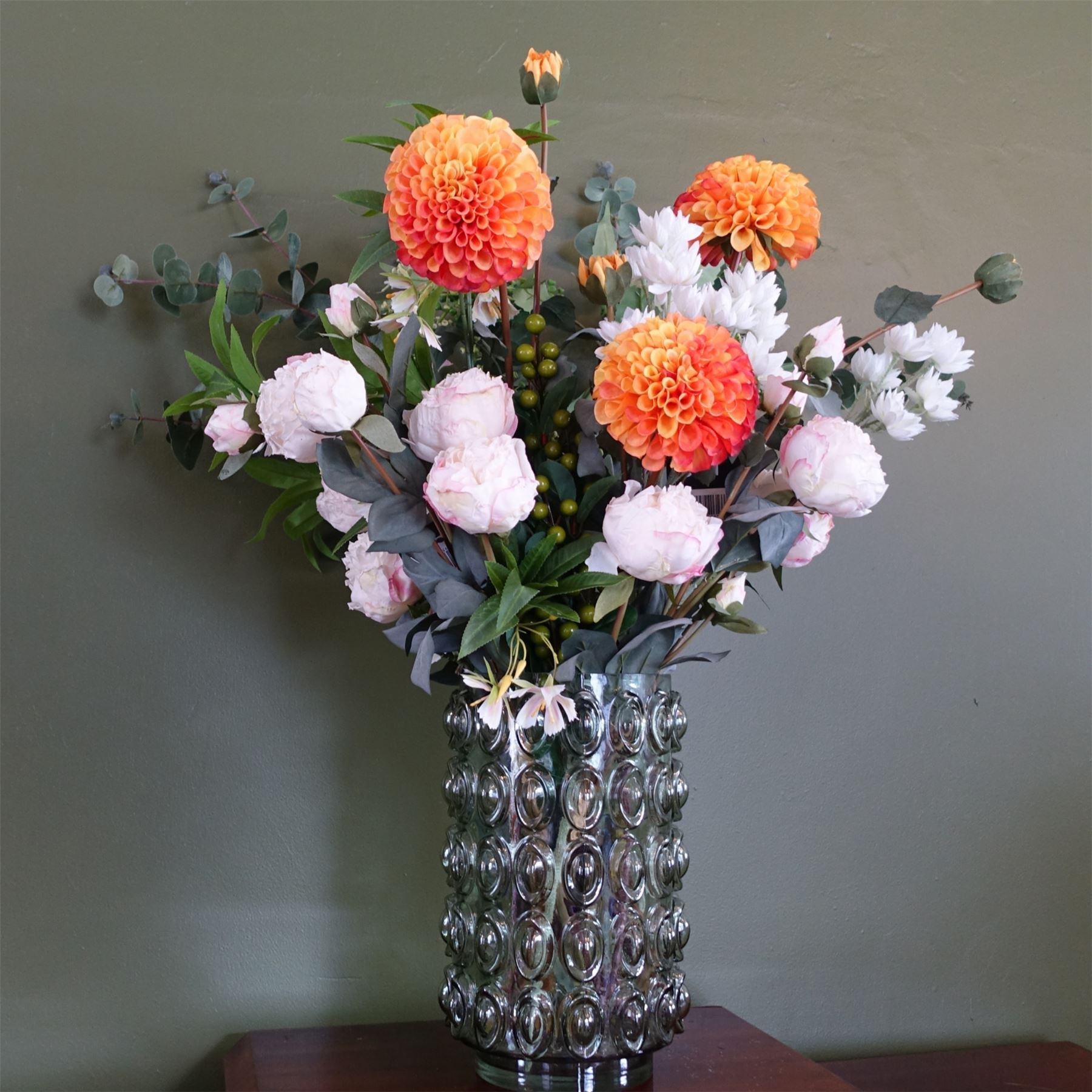 75cm Dahlia Peony Artificial Foliage Retro Vase