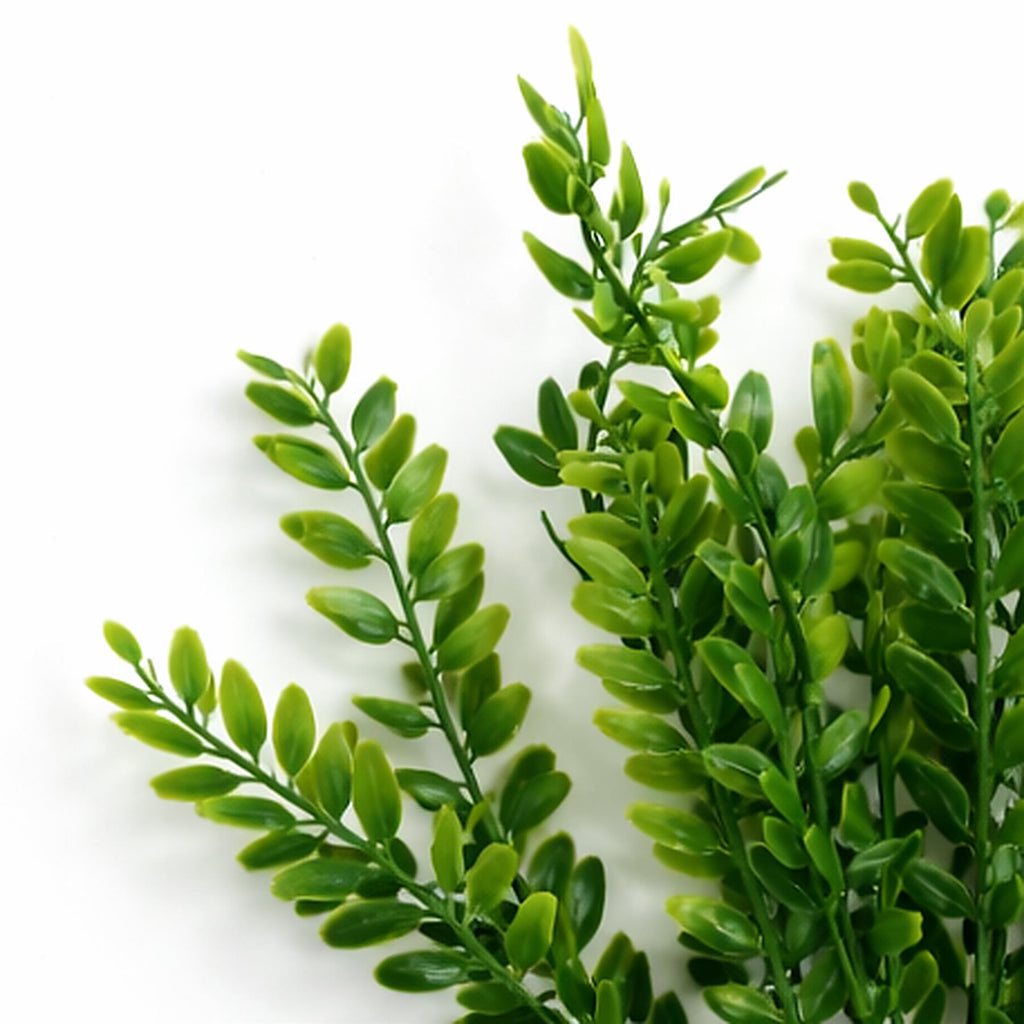 32cm Artificial Boxwood Style Foliage Spray Stem Faux Green Leaf Bush