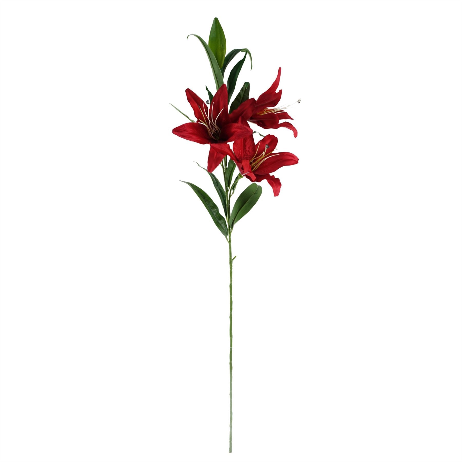 100cm Artificial Large Red Lily Stem 3 Flowers
