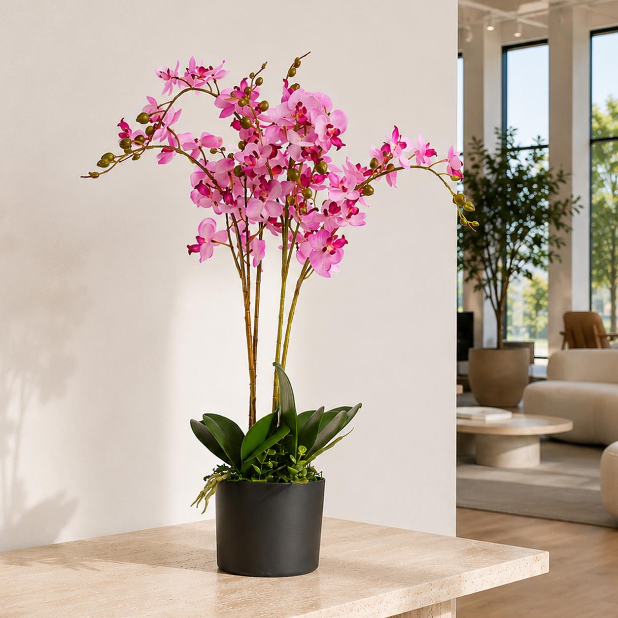 60cm Artificial Luxury Orchid Triple Stem Pink Realistic Plant