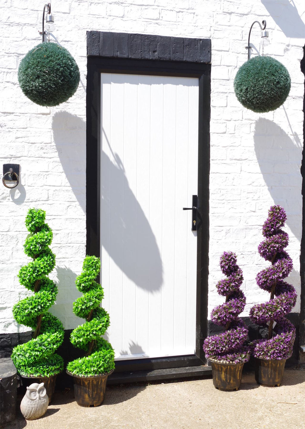 90cm Artificial Pair of Purple Leaf Spiral Topiary Trees with Planters