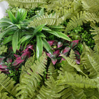 100cm Artificial Fern Mixed Foliage Green Wall Panel Burgundy Grass