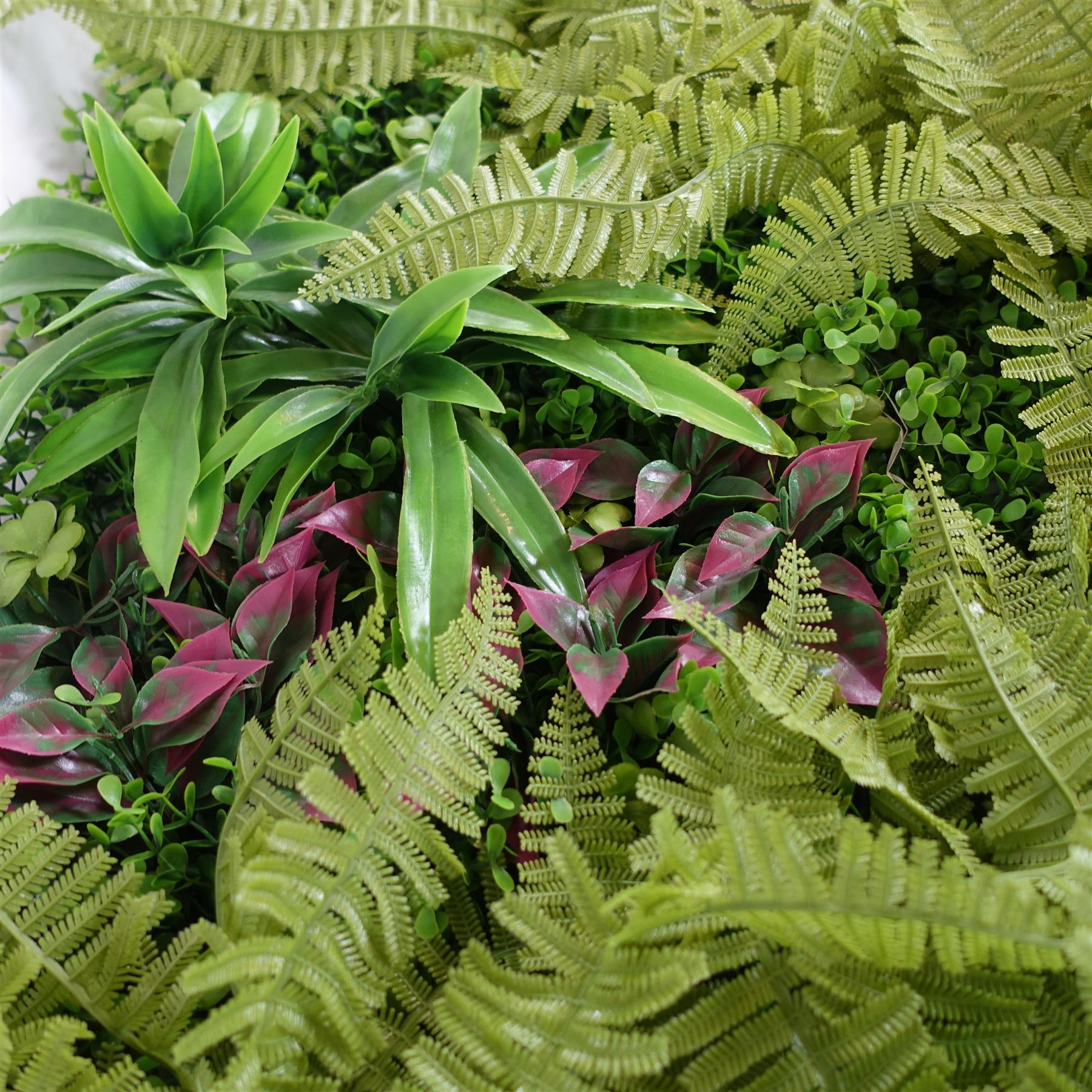 100cm Artificial Fern Mixed Foliage Green Wall Panel Burgundy Grass