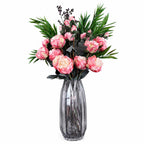 85cm Geometric Glass Vase Pink Peony and Berry Artificial Flowers