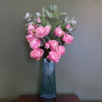 60cm Pink Rose Artificial Flower Display Glass Vase