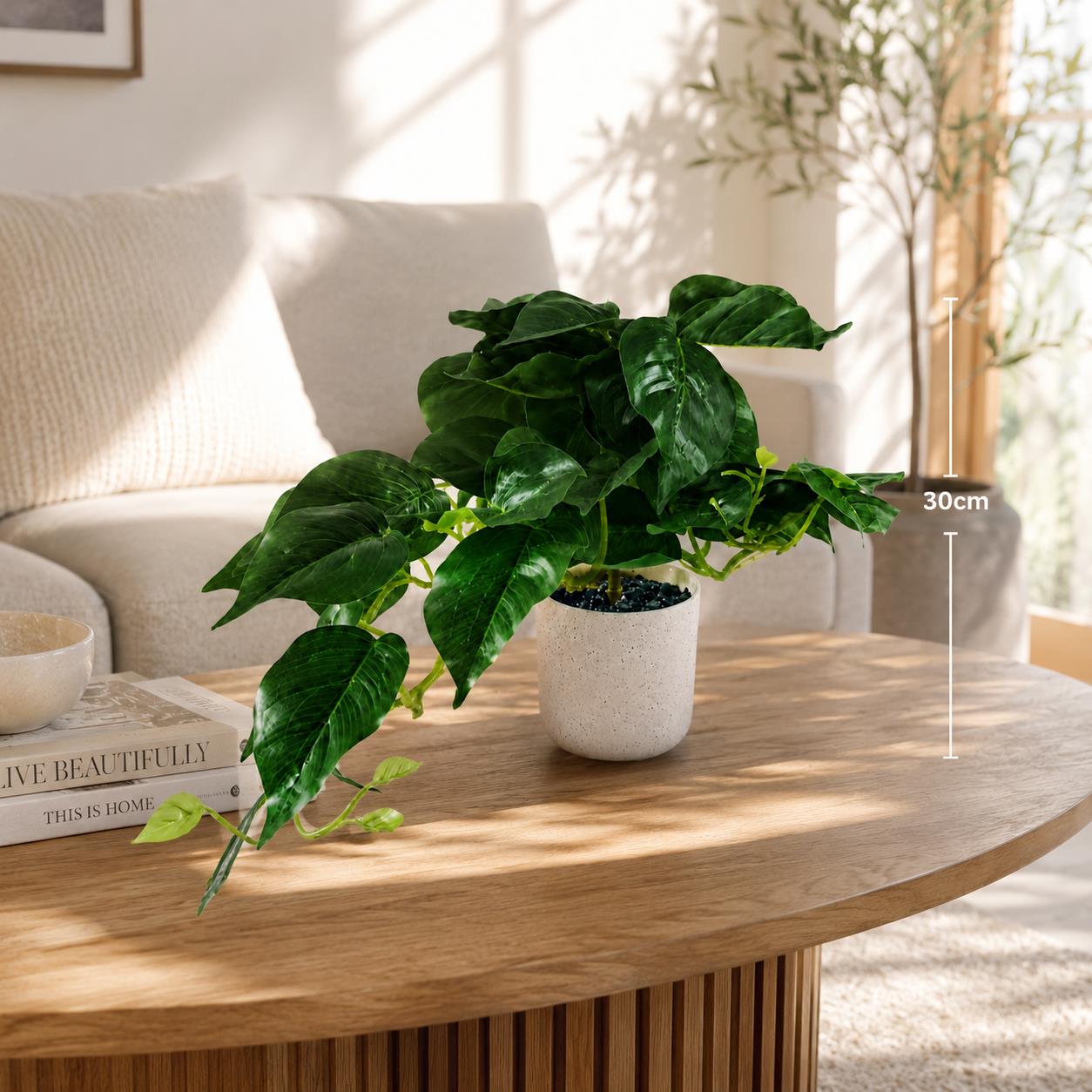 30cm Artificial Mini Pothos in Decorative White Pot