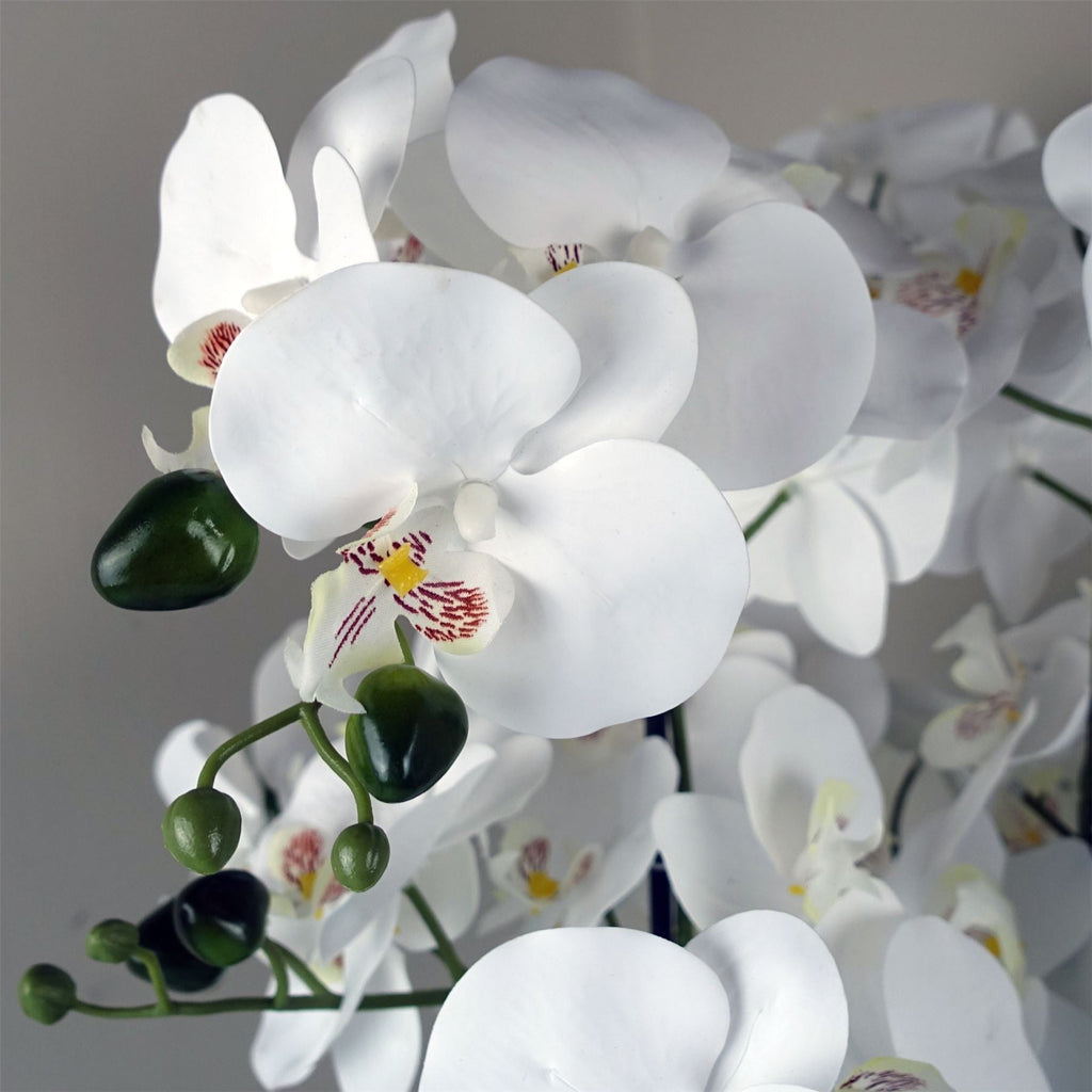 Artificial 60cm Orchid White Marble Effect Ceramic Planter