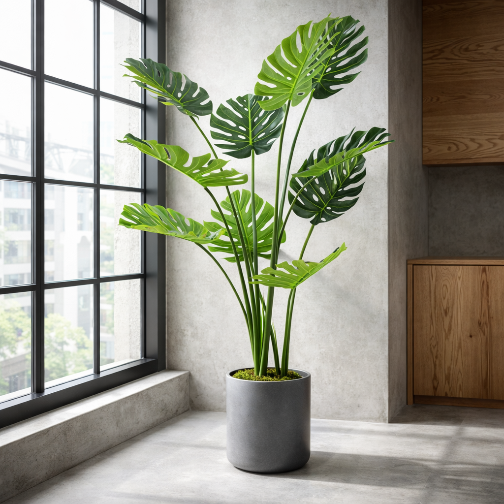 Luxury Monstera Plant Black Pot 120cm Artificial