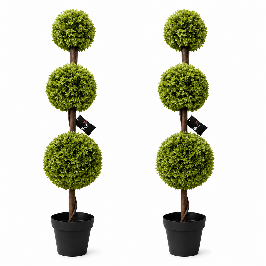 120cm Artificial Pair of Green Triple Ball Topiary Trees