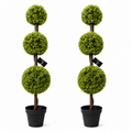 120cm Artificial Pair of Green Triple Ball Topiary Trees