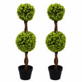 90cm Artificial Pair of Green Double Ball Topiary Trees