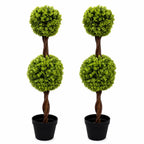 90cm Artificial Pair of Green Double Ball Topiary Trees