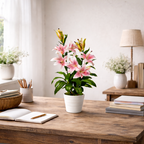 Artificial 90cm Lily Stargazer Style Lillies Plant Large Flowers Pink