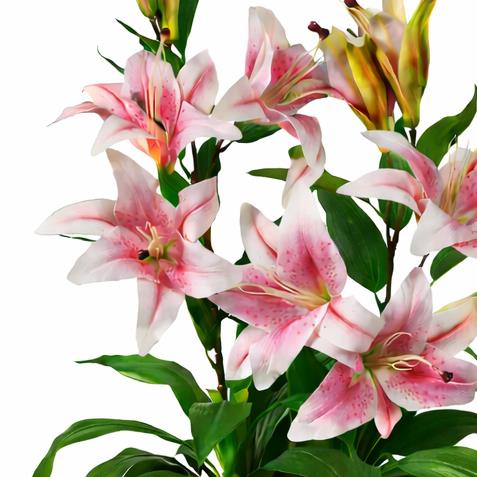 Artificial 90cm Lily Stargazer Style Lillies Plant Large Flowers Pink