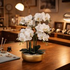 Artificial 60cm Orchid White Gold Ceramic Planter