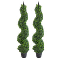 Pair of 120cm Tall Artificial Boxwood Tower Trees Topiary Spiral Metal