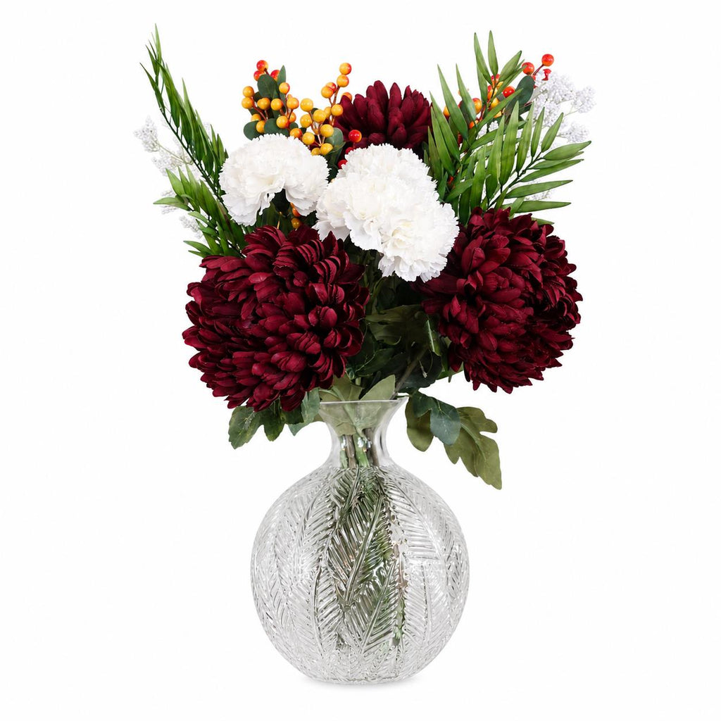70cm Artificial Red Chrysanthemum Glass Ball Vase