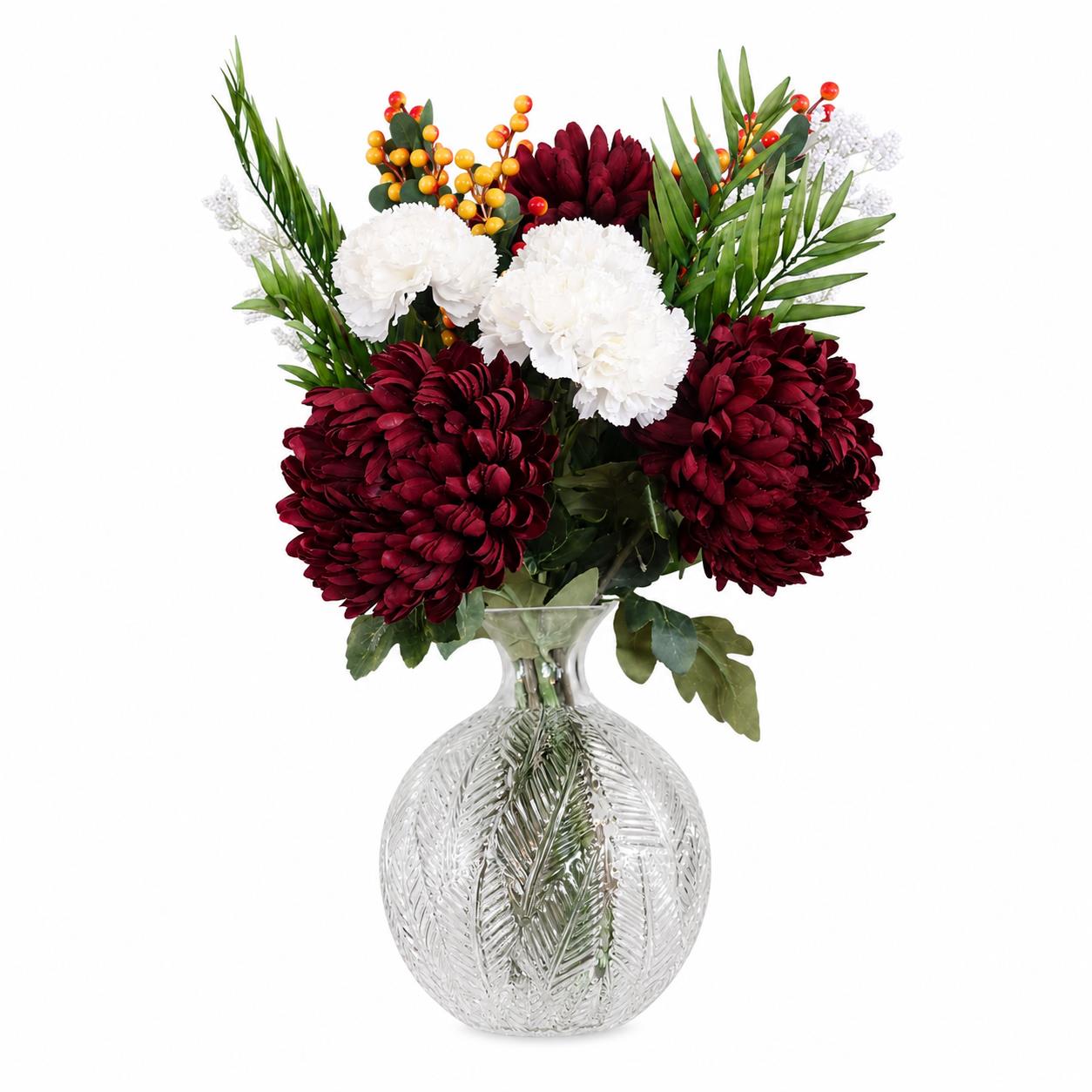 70cm Artificial Red Chrysanthemum Glass Ball Vase