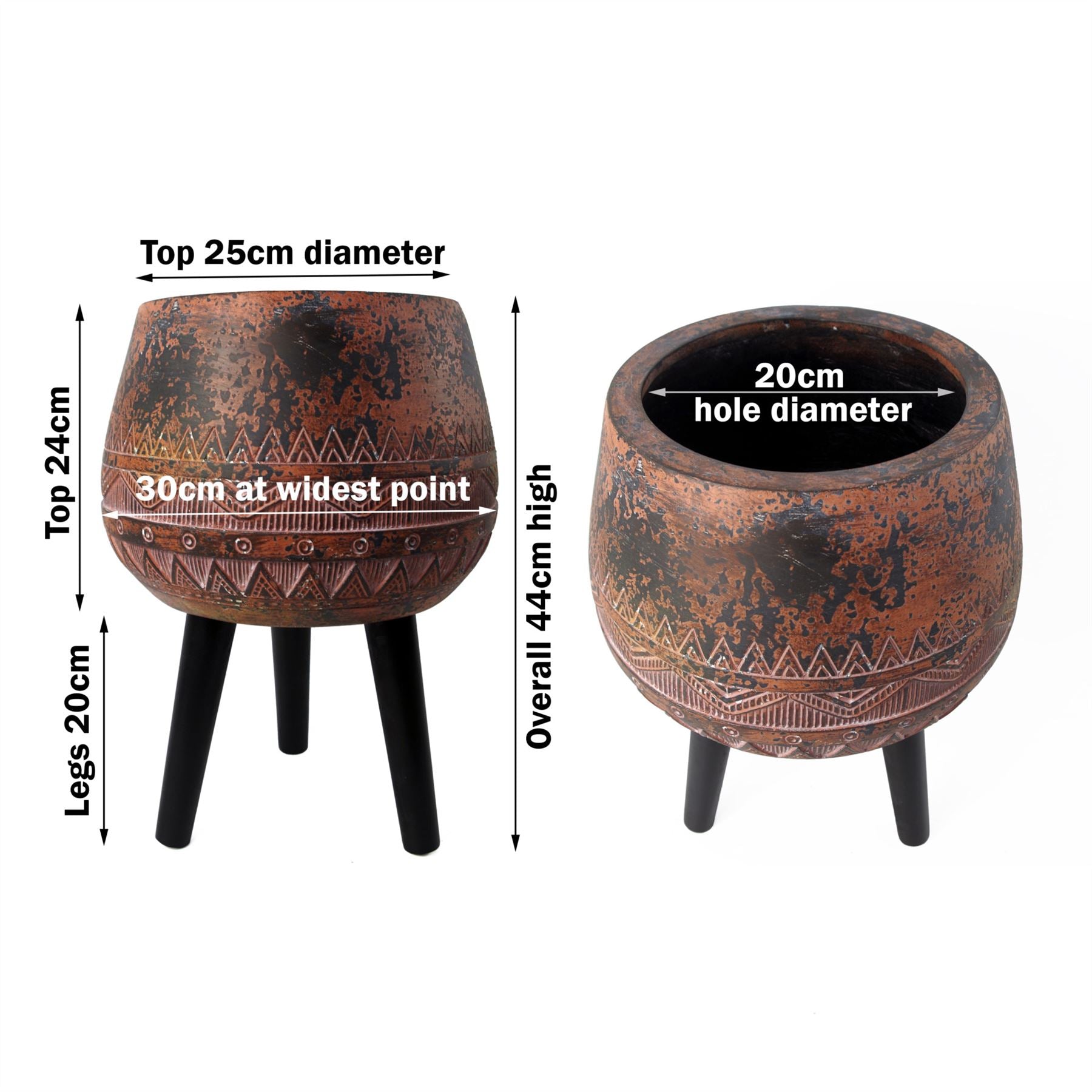 44cm x 30cm Large Zaturn Planter Brown Black with Legs Large