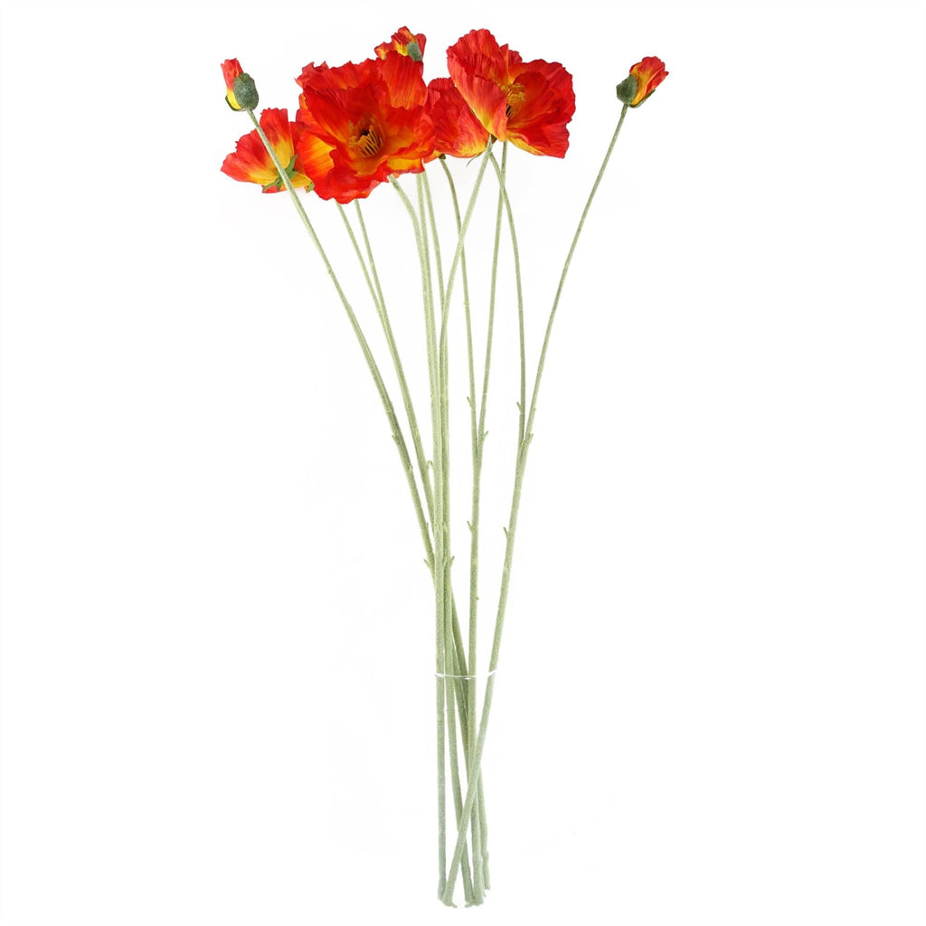 100cm Artificial Poppy and White Blossom Arrangement Glass Vase
