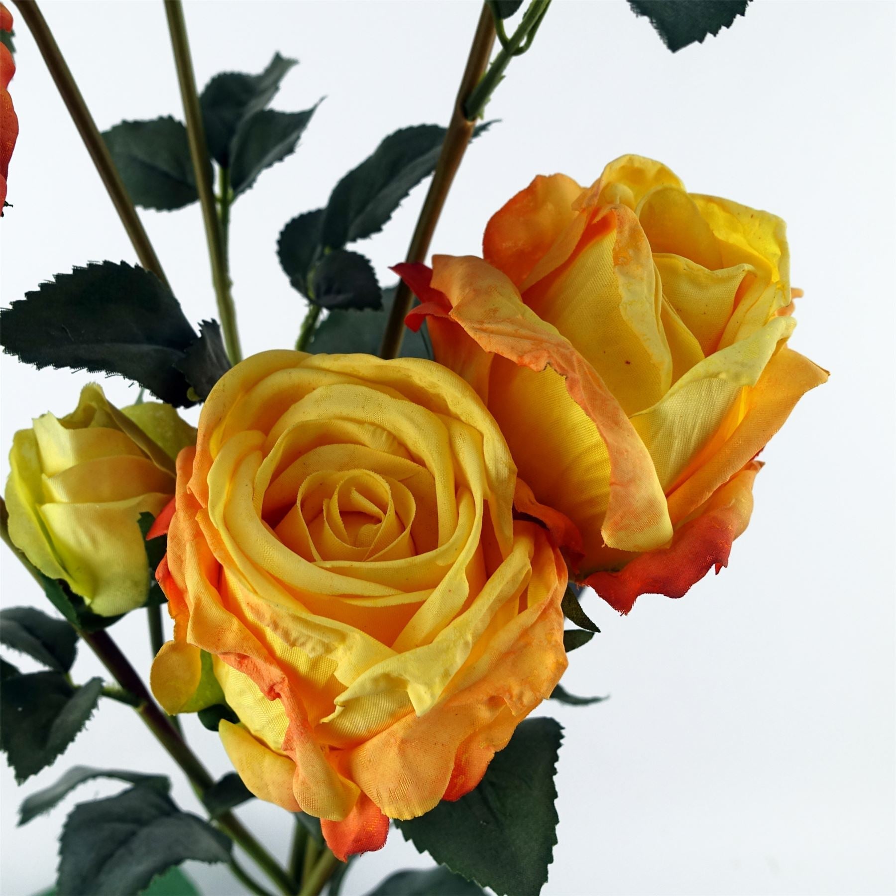60cm Yellow Rose Artificial Flowers Spray 4 Flowers 3 Buds