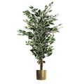 130cm Artificial Variegated White/Green Bushy Ficus Tree Gold Planter
