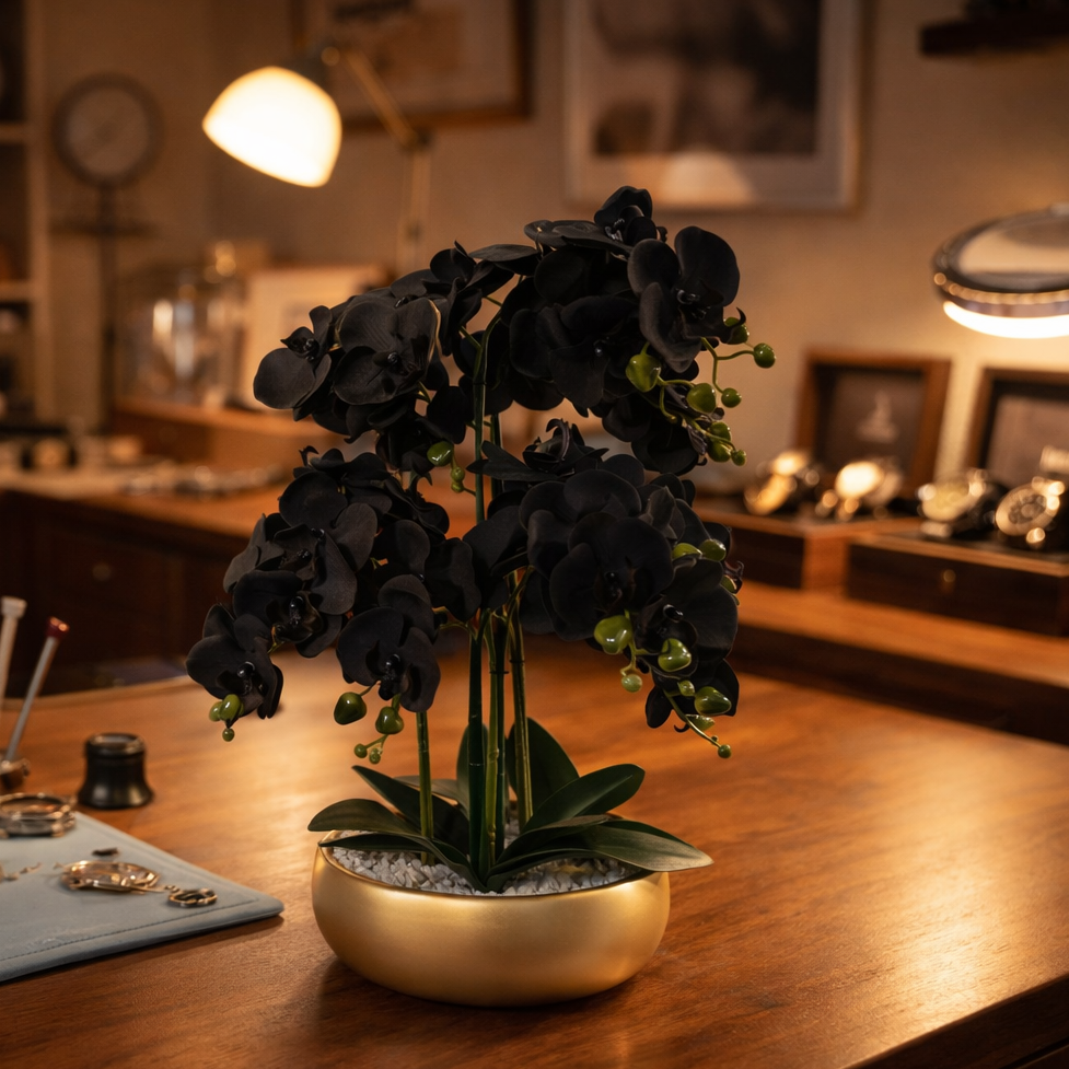 60cm Orchid Artificial Black Gold Ceramic Planter