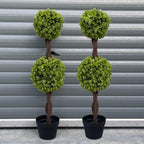 90cm Artificial Pair of Green Double Ball Topiary Trees