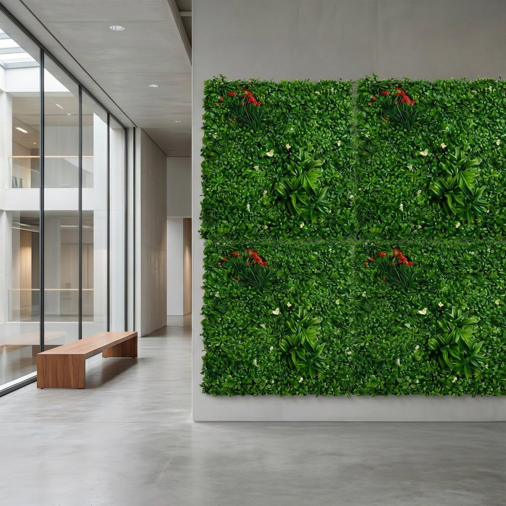 100cm Artificial Mixed Foliage Green Wall Panel Floral Detail Wall