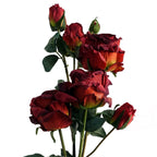 60cm Red Rose Artificial Flowers Spray 4 Flowers 3 Buds