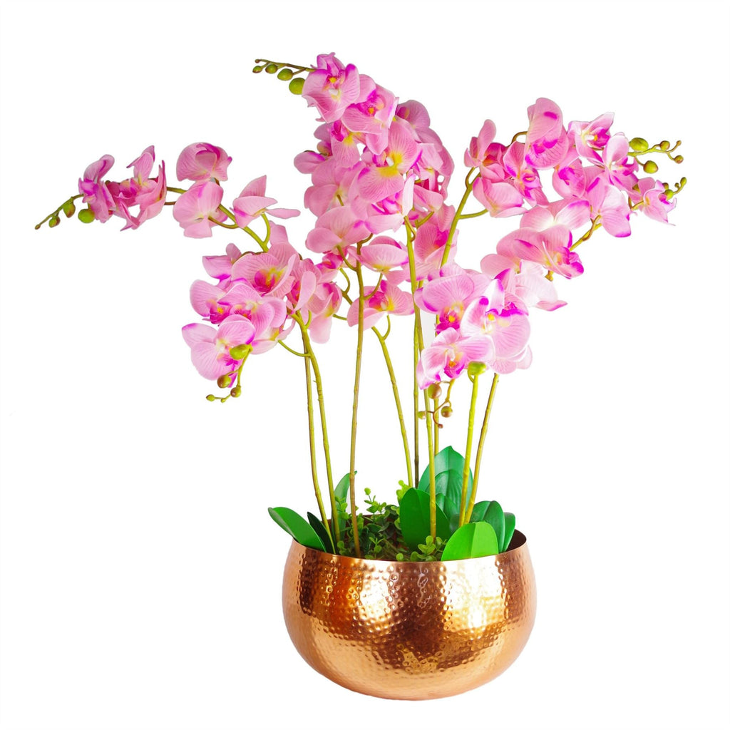 Leaf Metal Bowl Planter 32 x 20cm Hammered Copper Colour Straight Edge