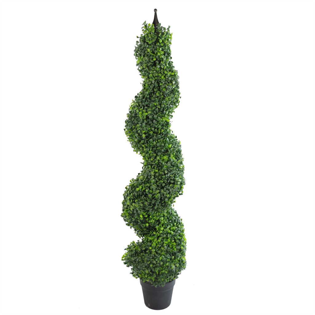 Pair of 120cm Tall Artificial Boxwood Tower Trees Topiary Spiral Metal