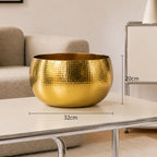 Leaf Metal Bowl Planter 32 x 20cm Hammered Gold Colour Straight Edge