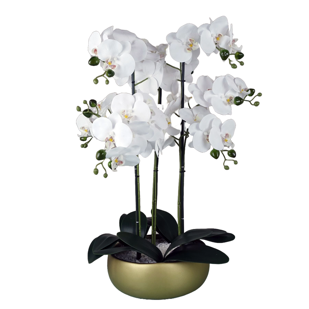 Artificial 60cm Orchid White Gold Ceramic Planter