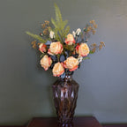 65cm Artificial Yellow Rose Display Geometric Glass Vase