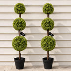 120cm Artificial Pair of Green Triple Ball Topiary Trees