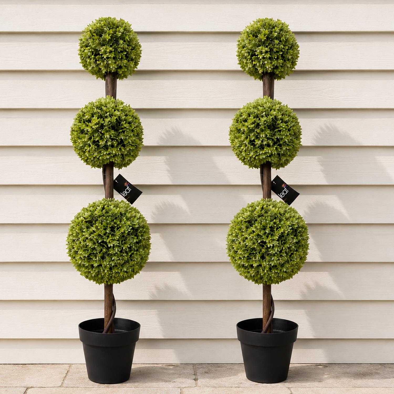 120cm Artificial Pair of Green Triple Ball Topiary Trees