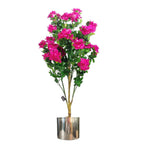 Artificial 100cm Azalea Pink Flowers Potted Plant with Silver Planter