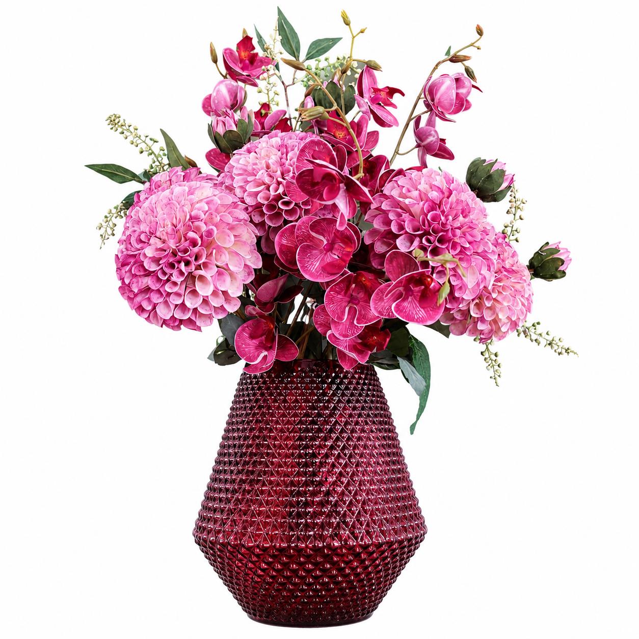 50cm Artificial Pretty Pink Dahlia Display Glass Vase
